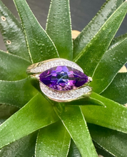 Load image into Gallery viewer, Preloved 9ct Yellow Gold Amethyst &amp; Diamond Ring
