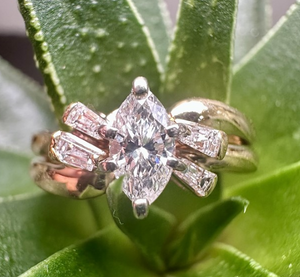 Preloved 14ct Yellow Gold Marquise & Baguette Cut Diamond Ring