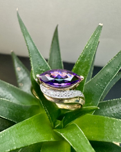 Load image into Gallery viewer, Preloved 9ct Yellow Gold Amethyst &amp; Diamond Ring
