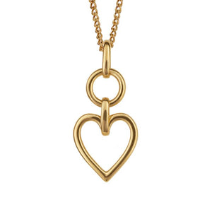 Sterling Silver Open Heart Drop Pendant and Chain with Yellow Gold Plating