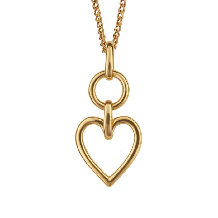 Sterling Silver Open Heart Drop Pendant and Chain with Yellow Gold Plating