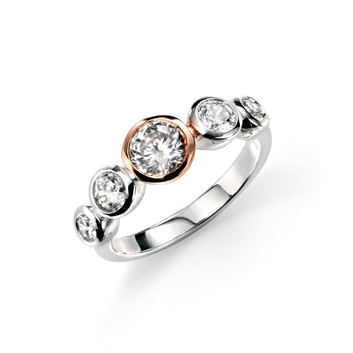 Sterling Silver Rose Gold-Plated 5 Stone Cubic Zirconia Ring