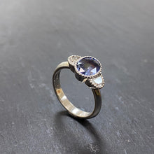 Load image into Gallery viewer, Platinum 1.6ct Oval Bi Colour Sapphire &amp; Moon Shaped Diamond Ring
