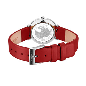 Ladies Bering Ultra Slim Polished Silver Watch and Red Leather Strap Set 15729-604