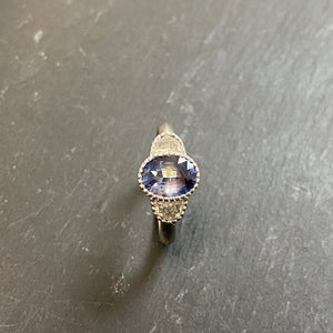 Platinum 1.6ct Oval Bi Colour Sapphire & Moon Shaped Diamond Ring