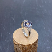 Load image into Gallery viewer, Platinum 1.6ct Oval Bi Colour Sapphire &amp; Moon Shaped Diamond Ring
