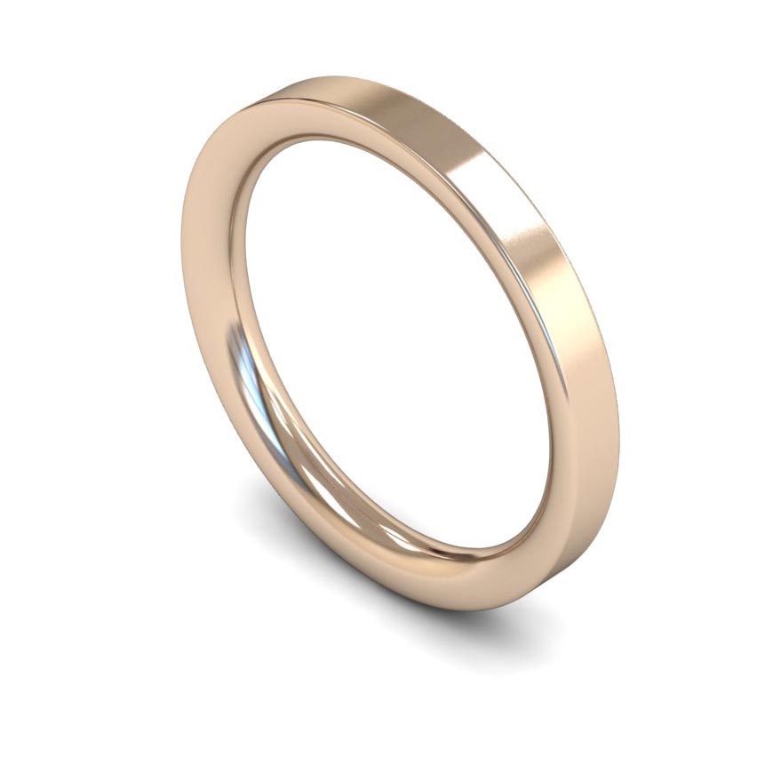 2.5mm Flat Court Wedding Ring, White Gold, Yellow Gold, Rose Gold, Platinum