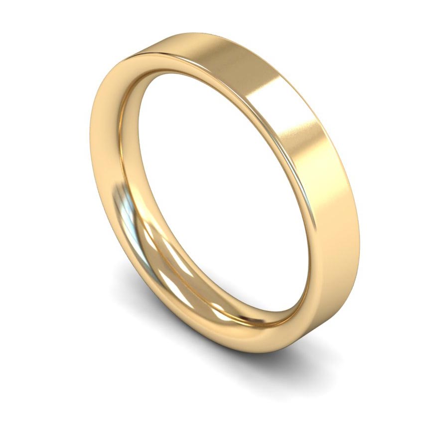 4mm Flat Court Wedding Ring, White Gold, Yellow Gold, Rose Gold, Platinum