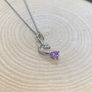 9ct White Gold Pink Sapphire & Diamond Pendant & Chain