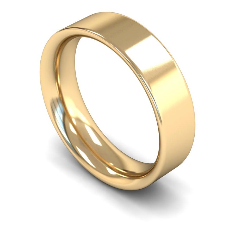 6mm Flat Court Wedding Ring, Silver, White Gold, Yellow Gold, Rose Gold, Platinum