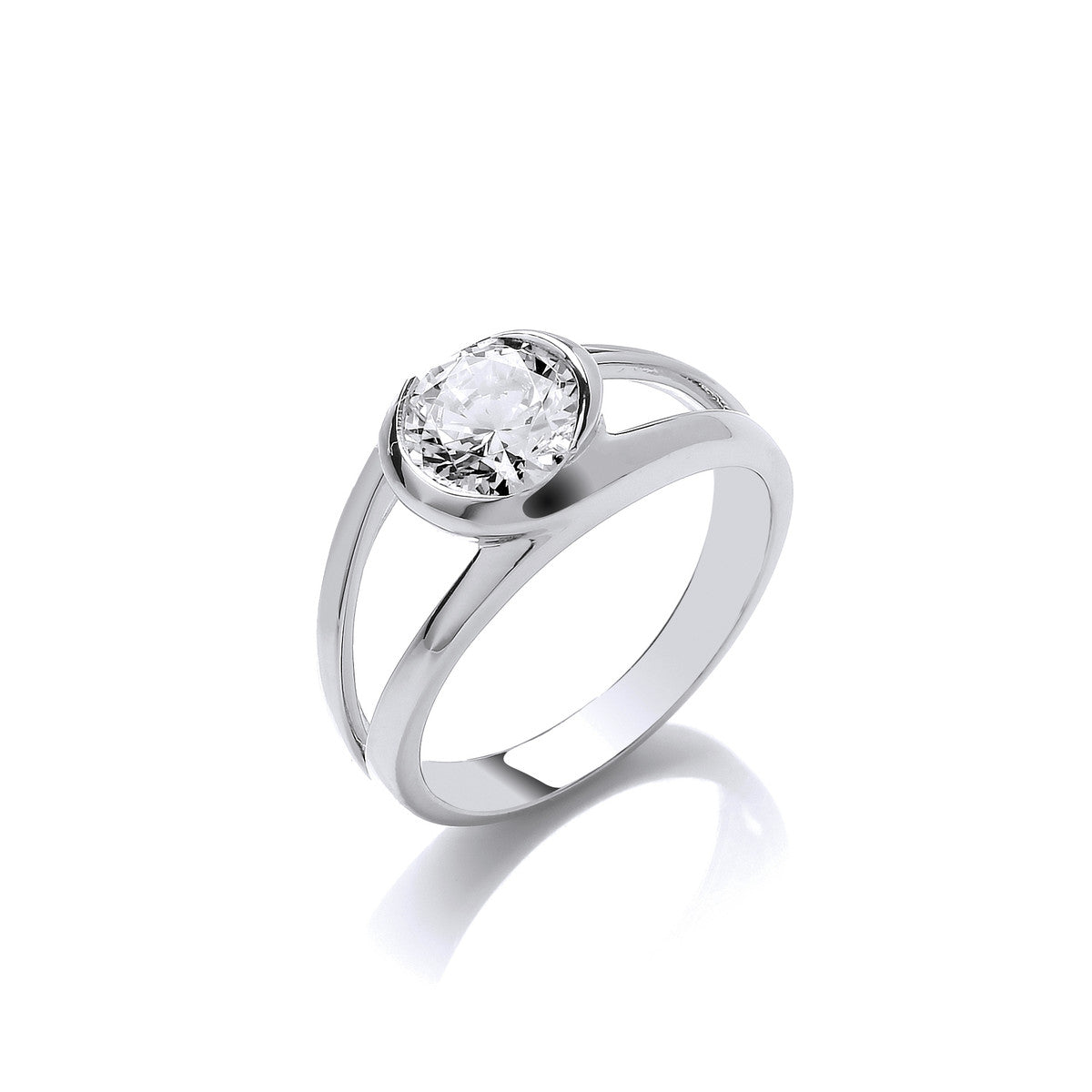 Silver Swirl and CZ Solitaire Ring