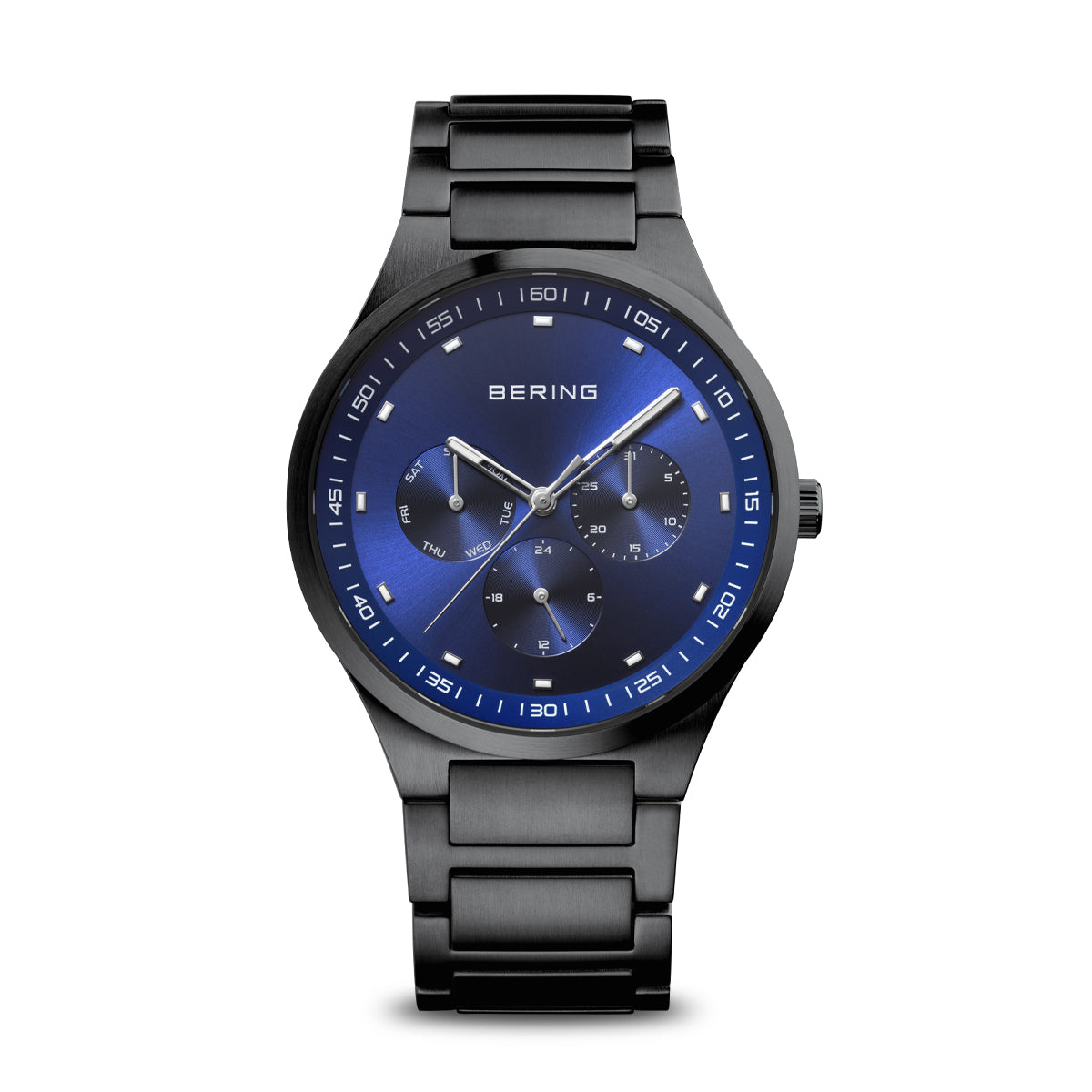 Gents Bering Brushed Black Steel Watch, Sapphire Crystal Glass