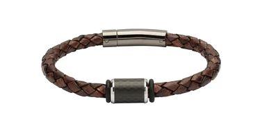 Antique Dark Brown Leather, Carbon Fibre & Stainless Steel Bracelet