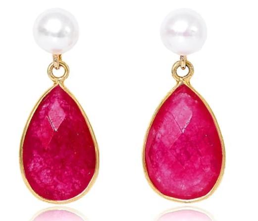 Cultured Freshwater Pearl & Ruby Quartz Drop Earrings