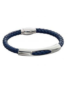Gent's Stainless Steel Navy Leather Bracelet