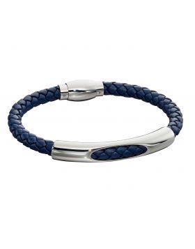 Gent's Stainless Steel Navy Leather Bracelet