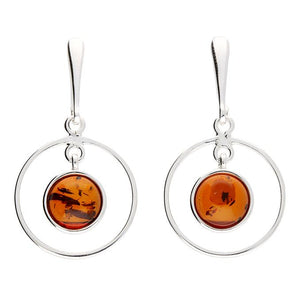 Sterling Silver and Amber Circle Drops