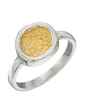 Sterling Silver Ring with Gold Plated Hammered Centre