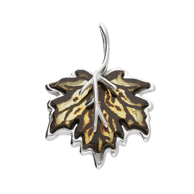 Silver Amber Maple Leaf Pendant