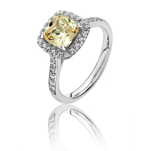 Sterling Silver Yellow Cubic Zirconia Halo Ring