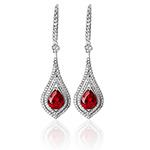 Sterling Silver Red Tear Shape Drop Earrings