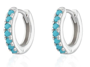 Sterling Silver Turquoise Huggie Hoop Earrings