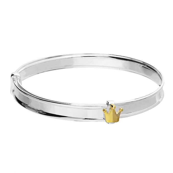 Sterling Silver Crown Expanding Christening Bangle