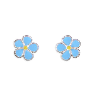 Sterling Silver Blue Enamel Flower Stud Earrings