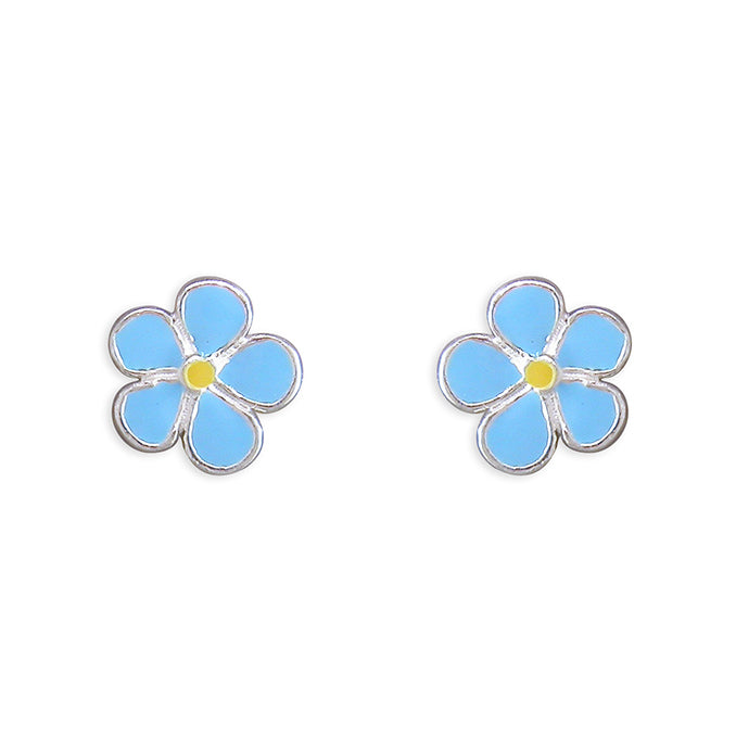 Sterling Silver Blue Enamel Flower Stud Earrings