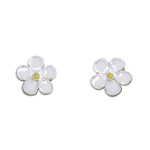 Sterling Silver White Enamel Flower Stud Earrings
