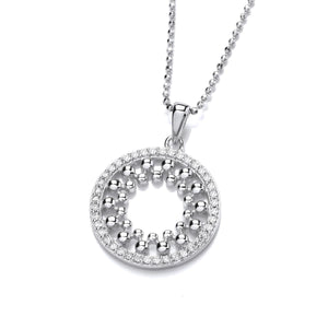 Sterling Silver & Cubic Zirconia Beaded Circle Pendant with Chain