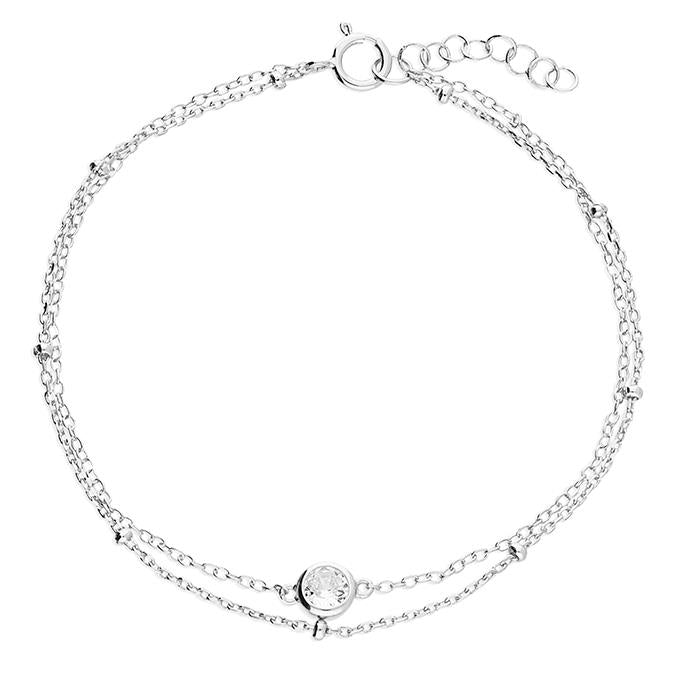 Sterling Silver Cubic Zirconia Double Chain Bracelet