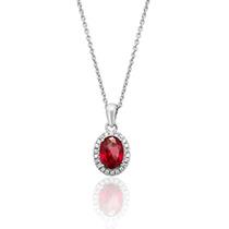 Sterling Silver Red CZ Halo Style Pendant and Chain