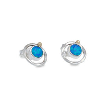 Load image into Gallery viewer, Textured Silver Stud Earrings with Opalite
