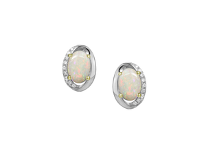 Sterling Silver Opal and CZ Earrings