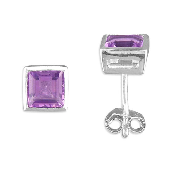 Sterling Silver Square Amethyst Studs