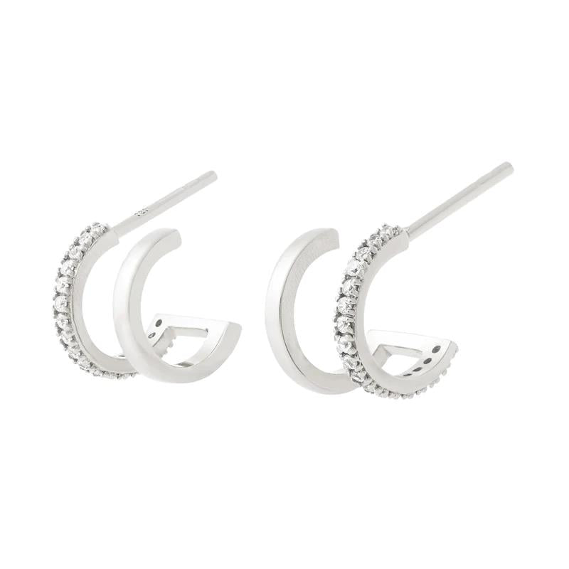 Sterling Silver Illusion Double Huggie Studs