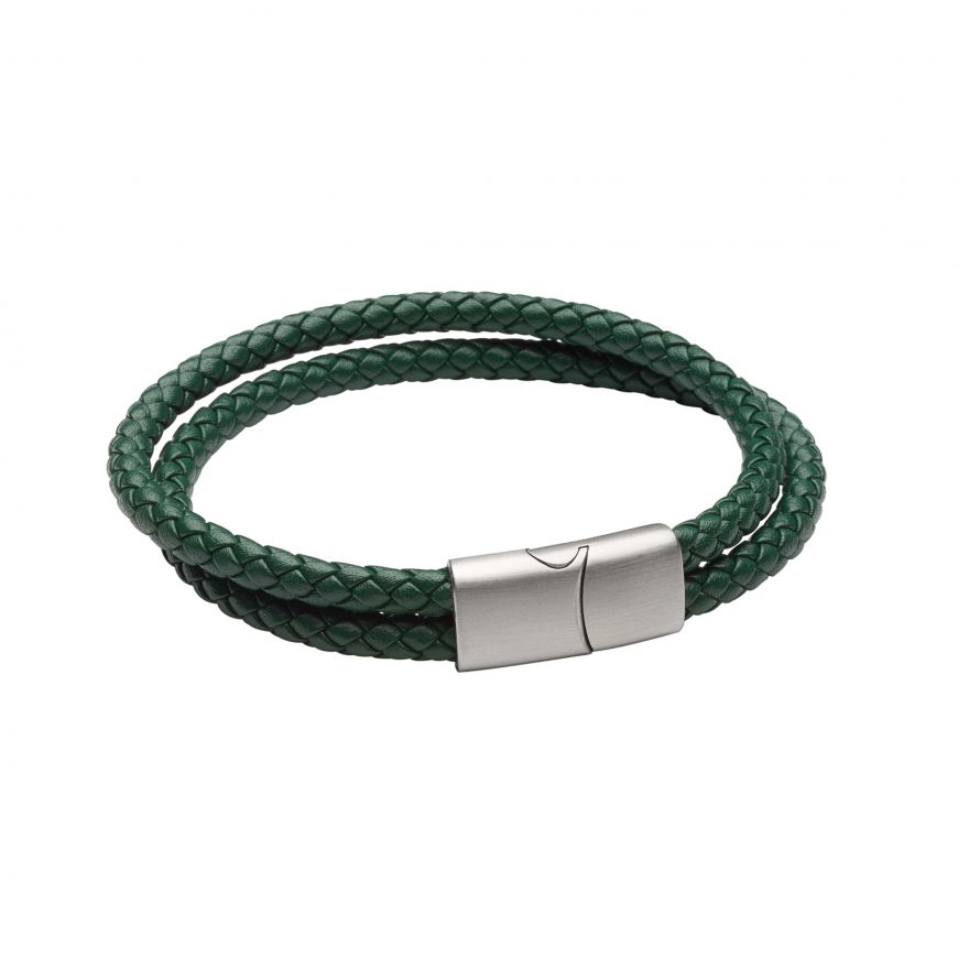 Fred Bennett Forest Green Leather Double Row Bracelet