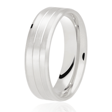 Load image into Gallery viewer, Satin Flat Court Band With 2 Diamond Cut Grooves &amp; Angled Bevelled Edge

