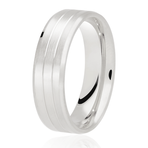 Satin Flat Court Band With 2 Diamond Cut Grooves & Angled Bevelled Edge