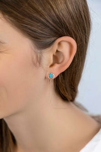 Textured Silver Stud Earrings with Opalite