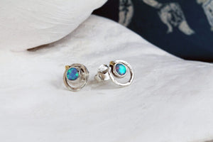 Textured Silver Stud Earrings with Opalite