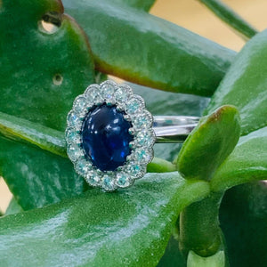 Platinum 2.45ct Cabochon Sapphire & Diamond Cluster Ring