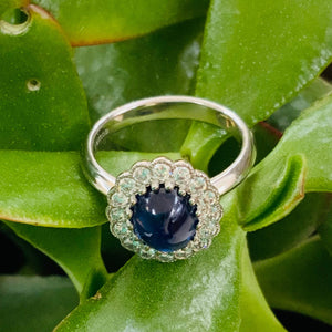 Platinum 2.45ct Cabochon Sapphire & Diamond Cluster Ring