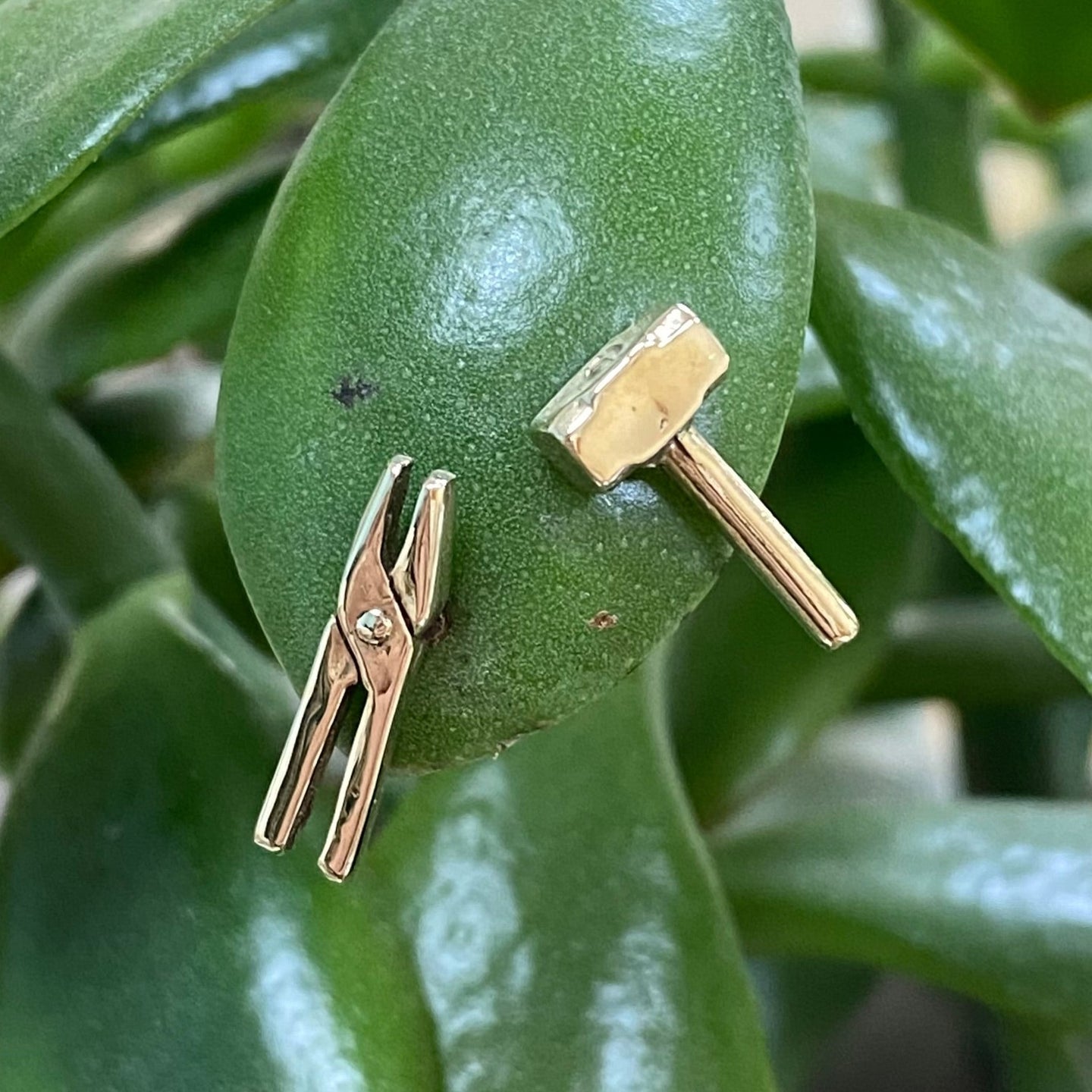 Handmade 9ct Yellow Gold Hammer and Pliers Studs