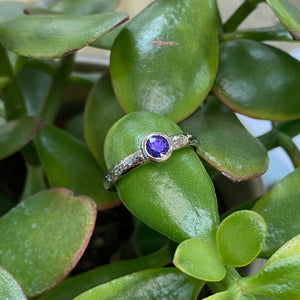 9ct White Gold Purple Sapphire Hammered Ring