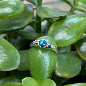 Sterling Silver Opal, Sapphire & Diamond Ring