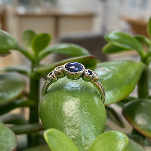 Sterling Silver Opal, Sapphire & Diamond Ring