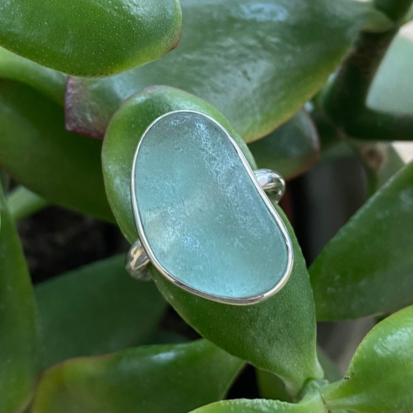 Handmade Sterling Silver Large Sea Glass Ring