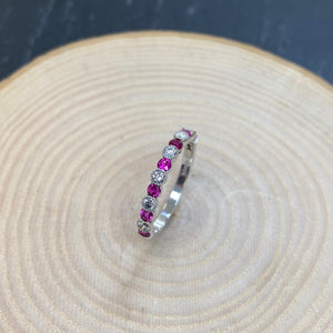 9ct White Gold Hot Pink Sapphire & Diamond Eternity Ring
